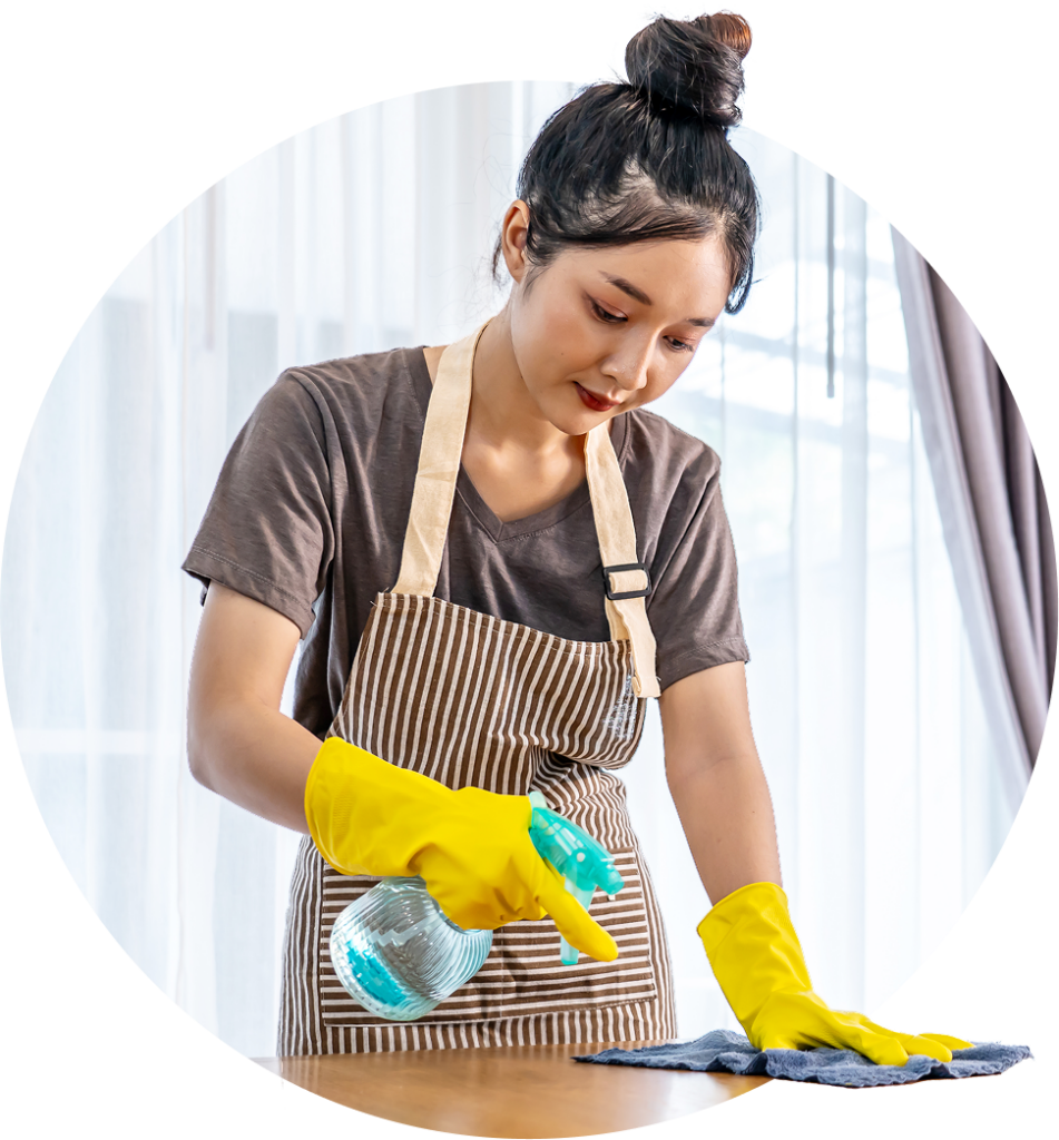 Woman cleaning dusty home