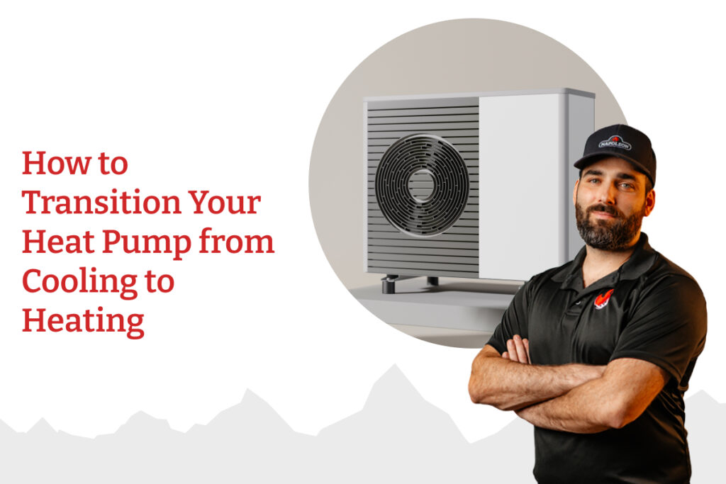 A technician stands proudly next to a heat pump. Whyte Ridge HVAC is prepared to help you transfer from heating to cooling when the time comes.